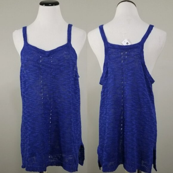Nwt LA made Knitted Blue Tank Size L Womens Soft Cotton Linen Open Weave Knit - Picture 1 of 12